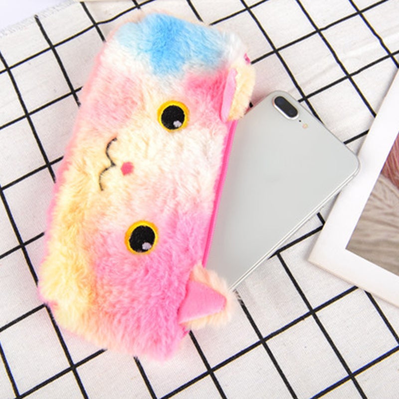 Plush Pencil Case: Laser Cute Cat Shape Soft Plush Material - High Capacity Multifunctional Durable Pouch for Kids Students Home Office Use - Image 2