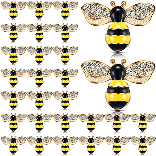 Hicarer 50 Pcs Bee Charms for Crafts, Bee Pendants, Enamel Alloy Honeybee Rhinestone Embellishments, Self Adhesive Painted Decorations for Jewelry Making Handmade DIY - Image 1
