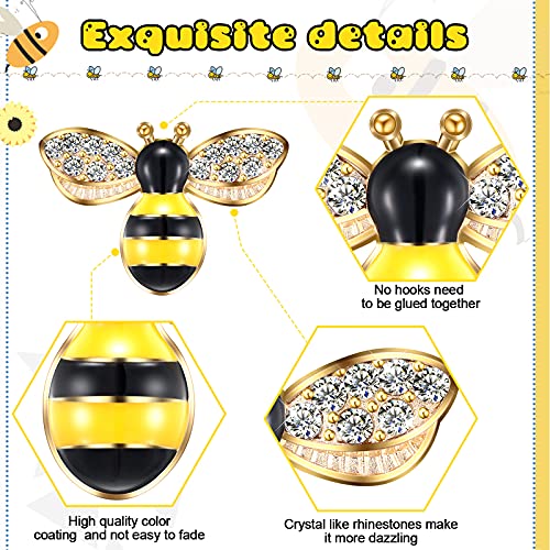 Hicarer 50 Pcs Bee Charms for Crafts, Bee Pendants, Enamel Alloy Honeybee Rhinestone Embellishments, Self Adhesive Painted Decorations for Jewelry Making Handmade DIY - Image 3