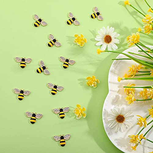 Hicarer 50 Pcs Bee Charms for Crafts, Bee Pendants, Enamel Alloy Honeybee Rhinestone Embellishments, Self Adhesive Painted Decorations for Jewelry Making Handmade DIY - Image 4