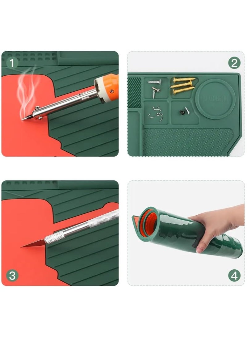 Rubik Soldering Mat 51.5x36.5cm, Heat Resistant Silicone Work Station Desk Pad with Magnetic Slots for Drone Camera BGA Soldering Iron Workbench Cell Phone Laptop Repair (Green) - Image 3