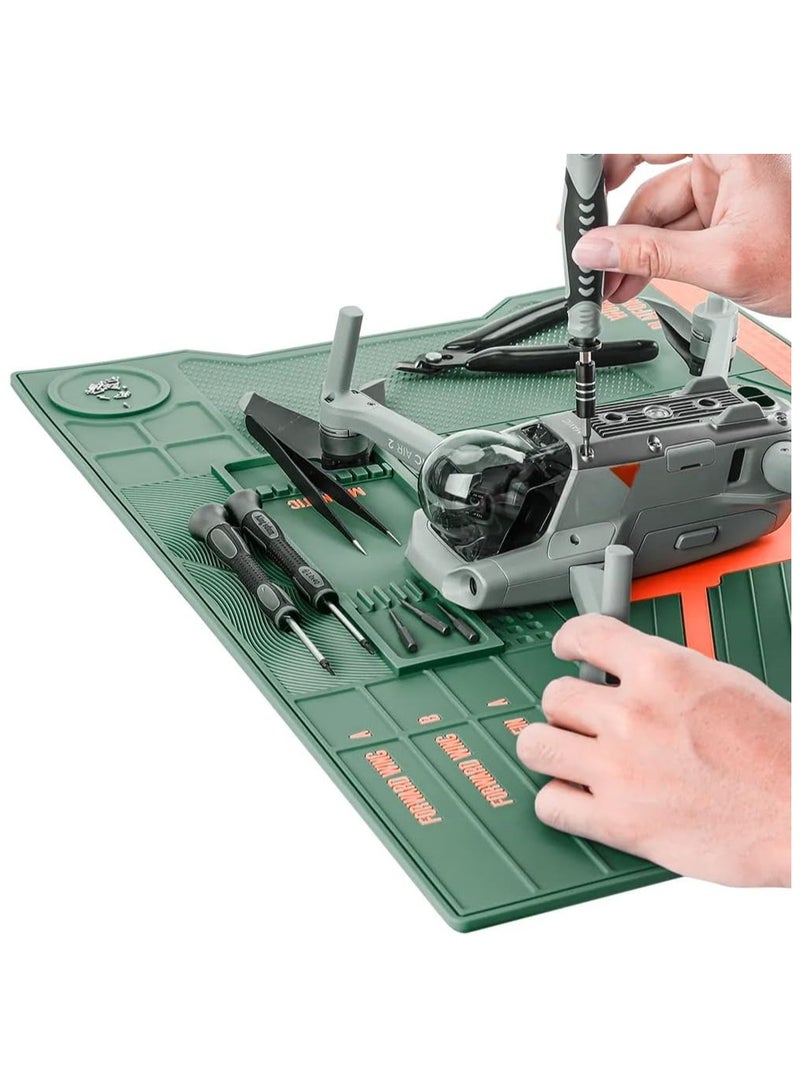 Rubik Soldering Mat 51.5x36.5cm, Heat Resistant Silicone Work Station Desk Pad with Magnetic Slots for Drone Camera BGA Soldering Iron Workbench Cell Phone Laptop Repair (Green) - Image 2