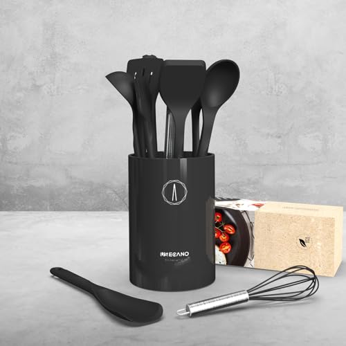 USECANO Silicone Cooking Utensils Set - 600°F Heat Resistant, Nonstick Kitchen Utensil Set with Spatulas, Spoons, Whisk, Tongs, BPA Free, Dishwasher Safe, Black - Image 5