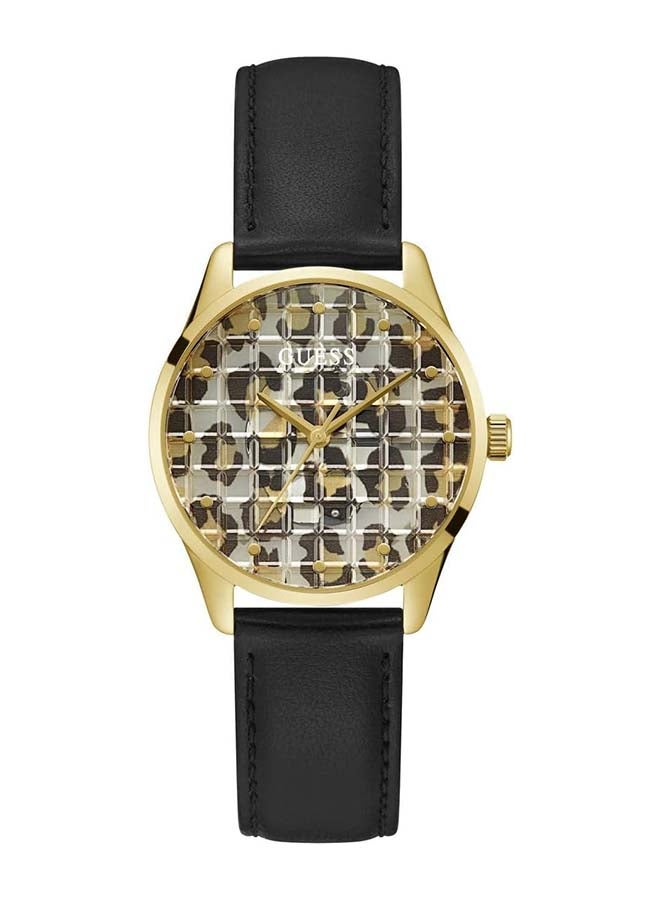 GUESS Women's Analog Round Shape Leather Wrist Watch - 36 Mm - Image 1
