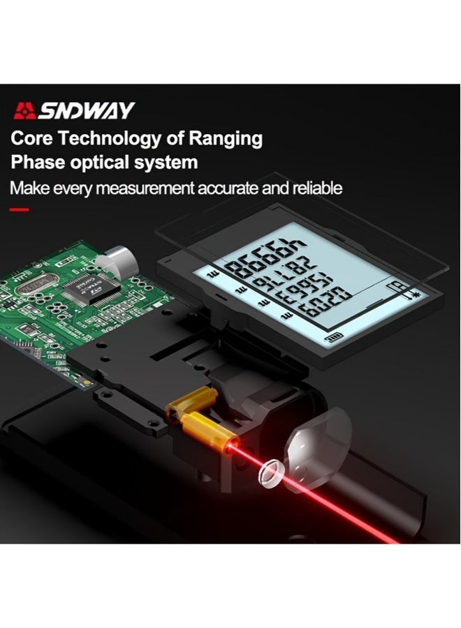 SNDWAY Laser Measure 100M, Ft/in/M Unit Switch Digital Laser Tape Measure with Bubble Level Laser Measurement Tool, LCD Backlit Laser Distance Meter, Rangefinder Pythagorean Mode Area and Volume Measuring - Image 4