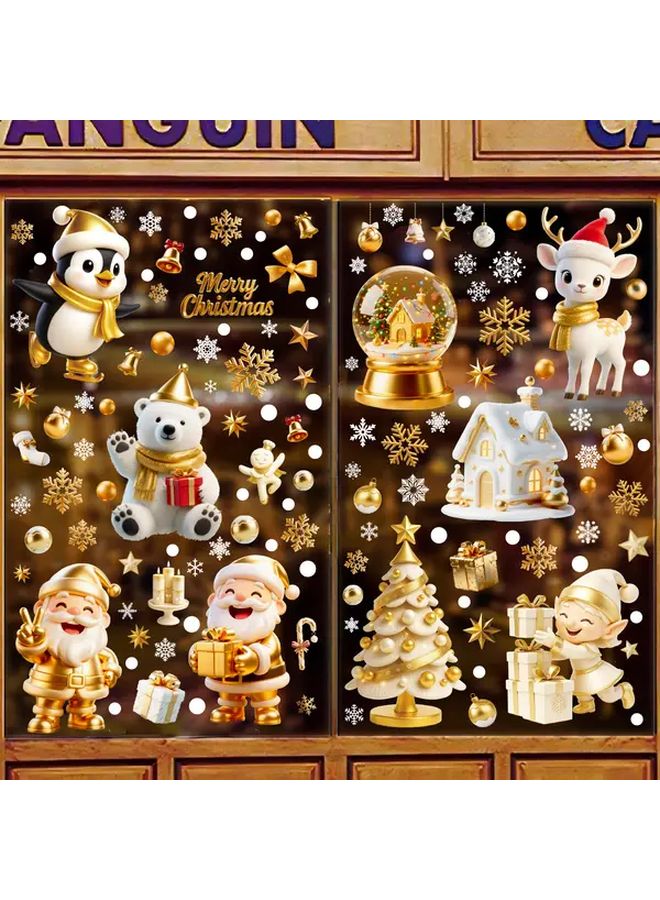 Golden Christmas Window Film Static Cling Santa Snowman Reindeer Decor - Image 5