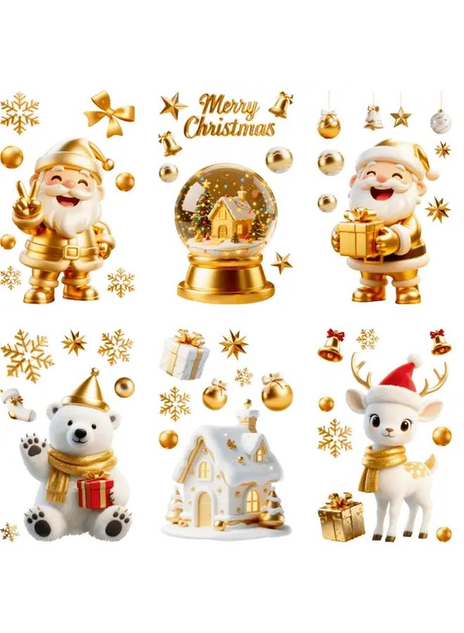 Golden Christmas Window Film Static Cling Santa Snowman Reindeer Decor - Image 2