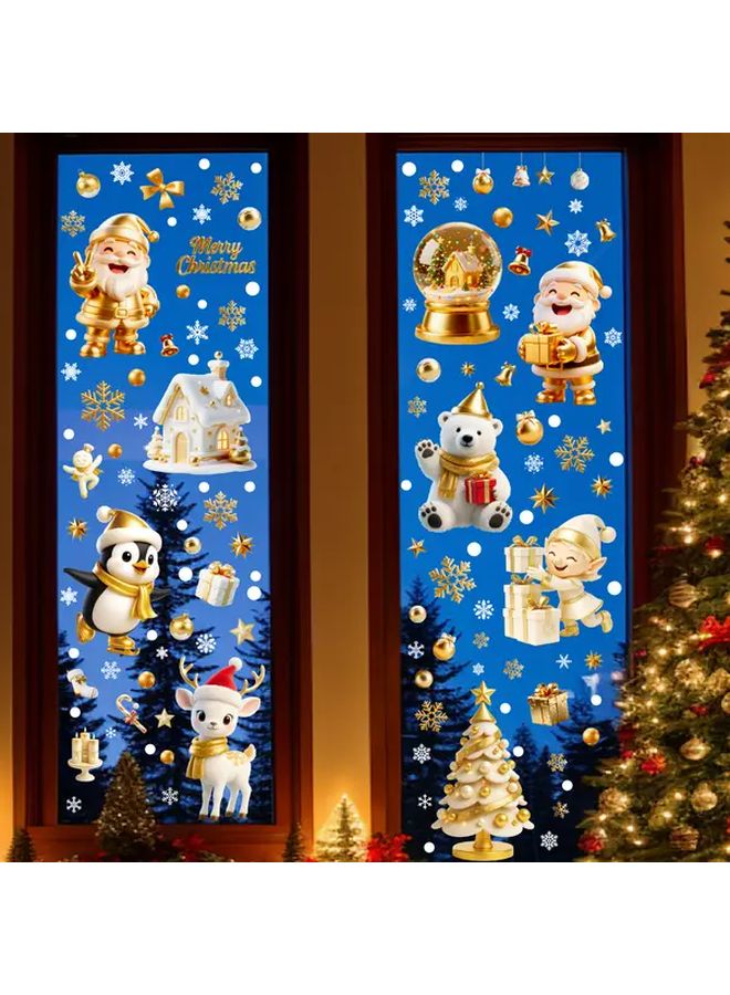 Golden Christmas Window Film Static Cling Santa Snowman Reindeer Decor - Image 3