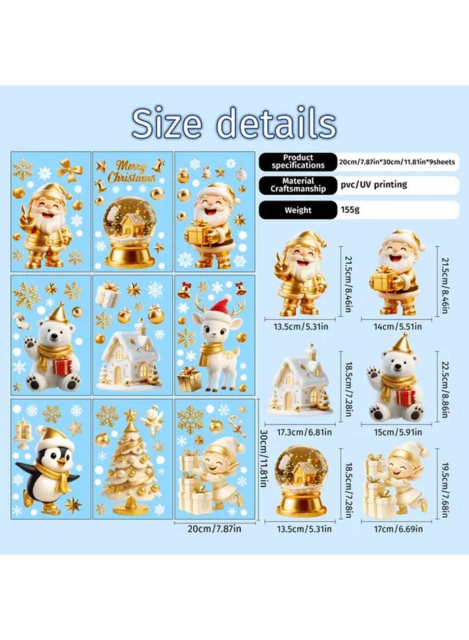 Golden Christmas Window Film Static Cling Santa Snowman Reindeer Decor - Image 1