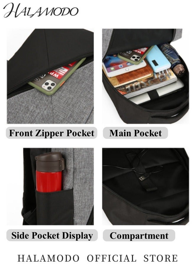 HALAMODO 3PCS Laptop Bag Sets Large Capacity Laptop Backpack with USB Charging Port 15.6inch Office Laptop Work Bags Business Backpack for Men Women - Image 2