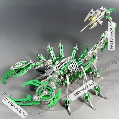 OreilleStar 3D Metal Scorpion Puzzles for Adults 3D Puzzles Metal Model Kits to Build DIY Assembly Mechanical Puzzle Building Block Toys with Tool Brain Teaser Craft for Home Decor Metal ScorpionGreen - Image 5