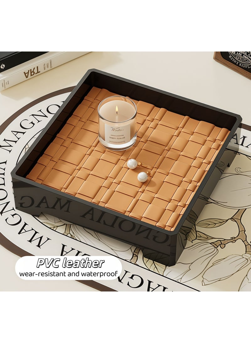 XiuWoo Decor Platter,Storage Tray,PVC leather,Rectangle Serving Tray,Entrance Storage Plate,Basket Serving Tray, for Storage Makeups,Jewelry,Decorative Accessory,for Home, Living Room, Bathroom, Housewarming/Gift - Image 5