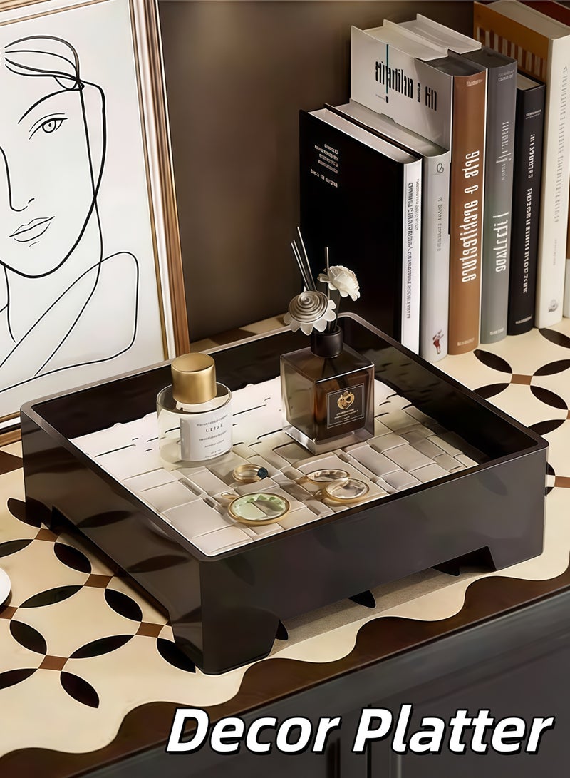 XiuWoo Decor Platter,Storage Tray,PVC leather,Rectangle Serving Tray,Entrance Storage Plate,Basket Serving Tray, for Storage Makeups,Jewelry,Decorative Accessory,for Home, Living Room, Bathroom, Housewarming/Gift - Image 1