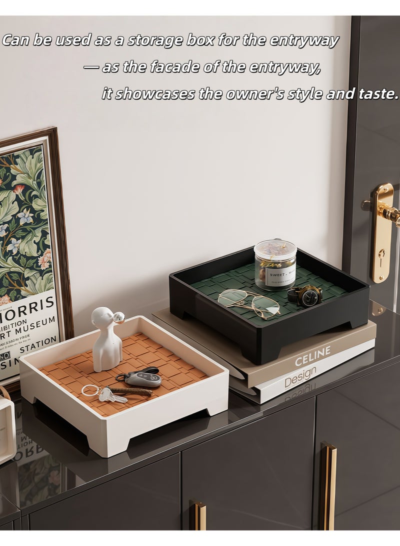XiuWoo Decor Platter,Storage Tray,PVC leather,Rectangle Serving Tray,Entrance Storage Plate,Basket Serving Tray, for Storage Makeups,Jewelry,Decorative Accessory,for Home, Living Room, Bathroom, Housewarming/Gift - Image 3