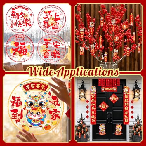 kokolap 62 PCS Chinese New Year Decoration 2026 Year of The Horse Spring Festival Party Supplies Spring Festival Window Clings Lunar New Year Hanging Ornaments Red Envelopes for Door Chunlian Couplets Sets - Image 5