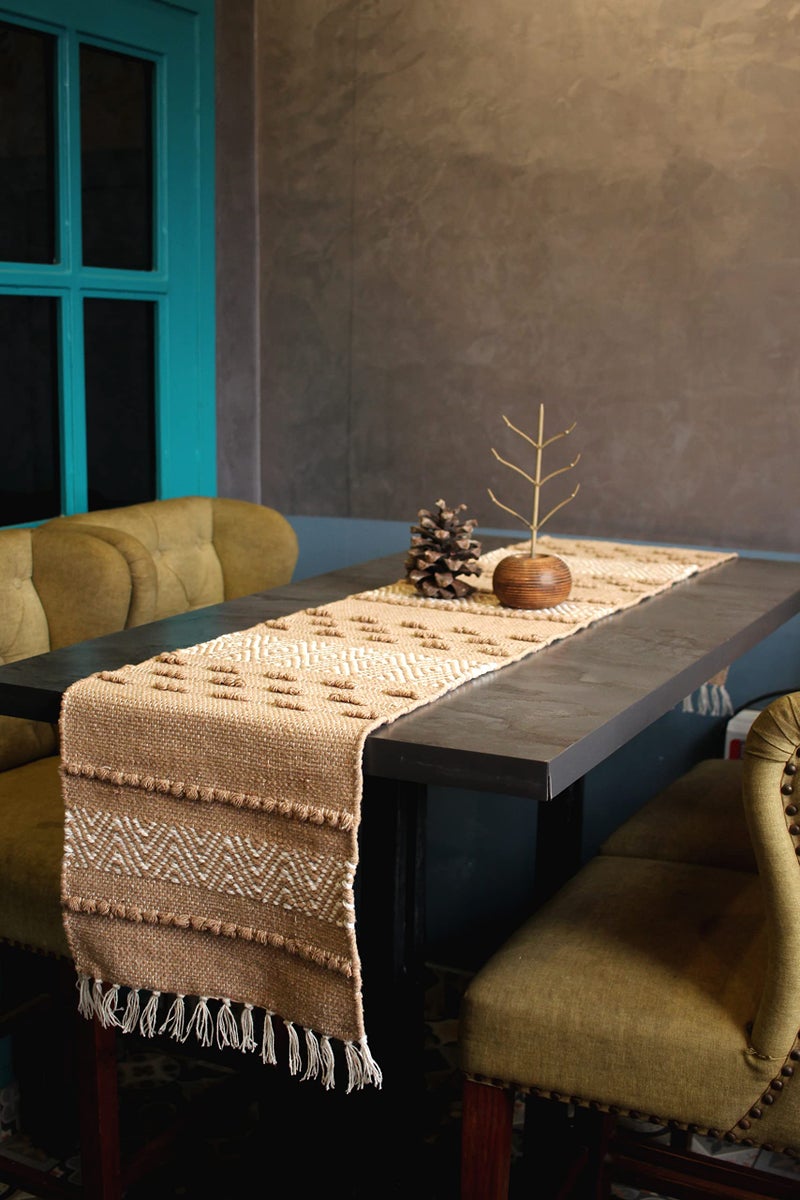POSHREYA Handwoven Designer Organic Cotton Table Runner for 6 Seater Dining Table |Center Table | Patio Table |Coffee Table (13*72 INCHES)(Set of 1) - Image 1