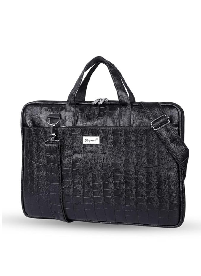 Bagneeds - Croco PU Leather Laptop Messenger Bag for Men and Women, Black (RV1J) - Image 1