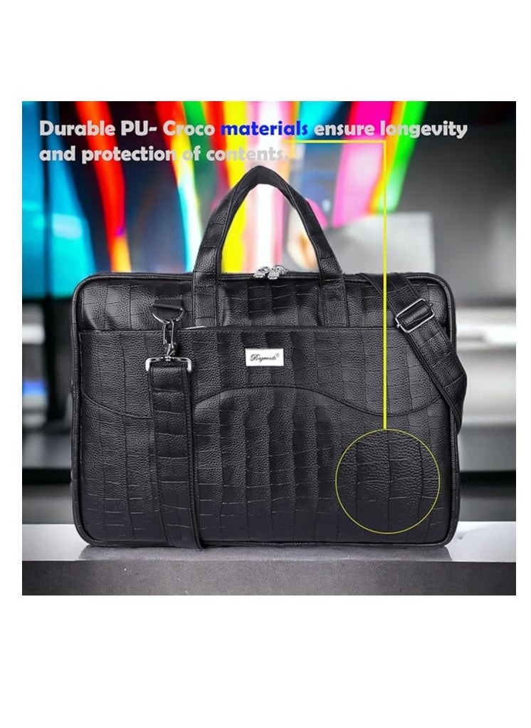 Bagneeds - Croco PU Leather Laptop Messenger Bag for Men and Women, Black (RV1J) - Image 1
