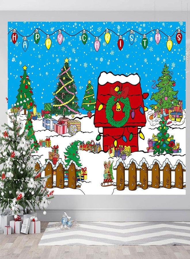 CINRAY Comic Christmas Red House Backdrop 7x5FT Winter Snowy Night Xmas Tree Kennel Photography Background for Kids Winter Holiday Christmas Party Decorations Supplies Photo Props - Image 2