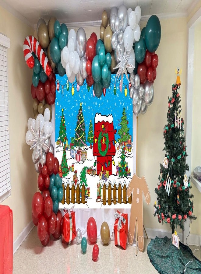 CINRAY Comic Christmas Red House Backdrop 7x5FT Winter Snowy Night Xmas Tree Kennel Photography Background for Kids Winter Holiday Christmas Party Decorations Supplies Photo Props - Image 3