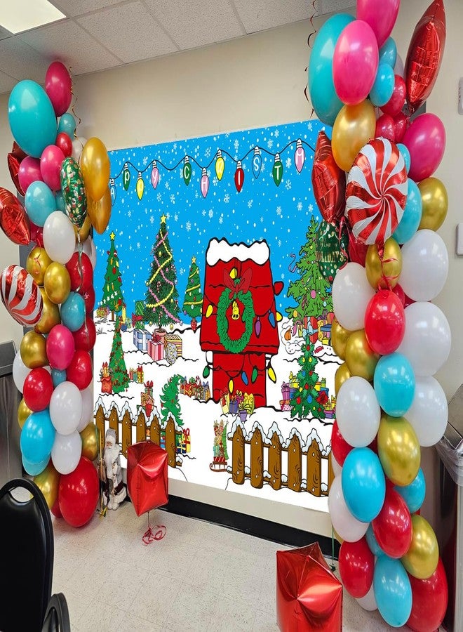 CINRAY Comic Christmas Red House Backdrop 7x5FT Winter Snowy Night Xmas Tree Kennel Photography Background for Kids Winter Holiday Christmas Party Decorations Supplies Photo Props - Image 5