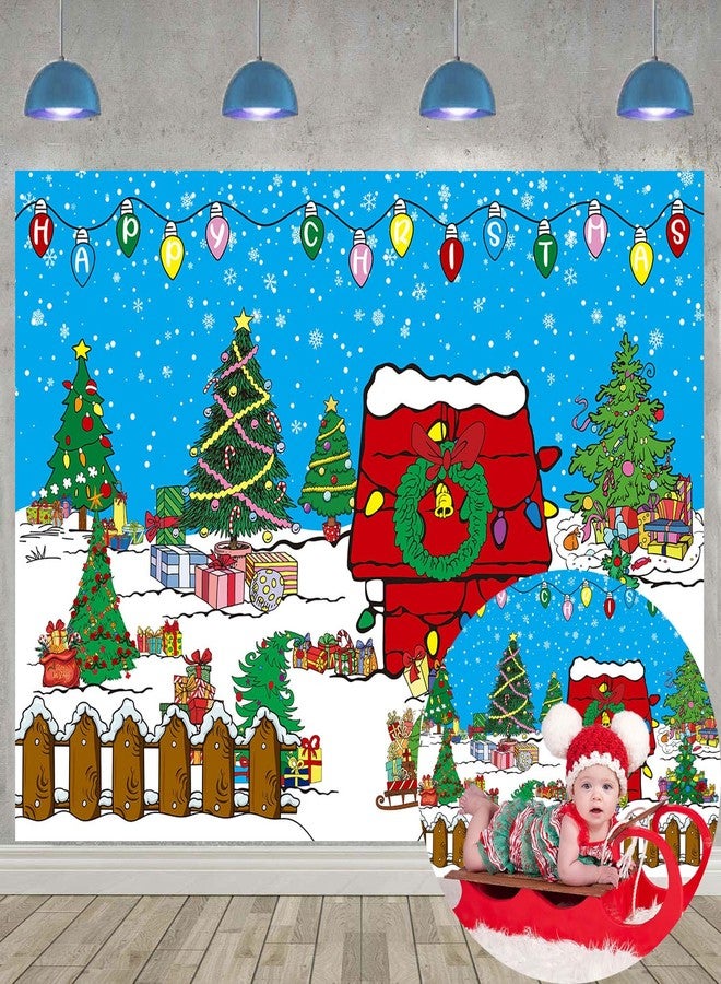 CINRAY Comic Christmas Red House Backdrop 7x5FT Winter Snowy Night Xmas Tree Kennel Photography Background for Kids Winter Holiday Christmas Party Decorations Supplies Photo Props - Image 1