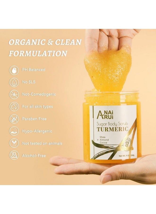 ANAI RUI - Turmeric Body Scrub For Dark Spots Sugar Scrub For Exfoliating Smoothing Hydrating Skin Turmeric Body Scrub Exfoliator 9 Oz - Image 1