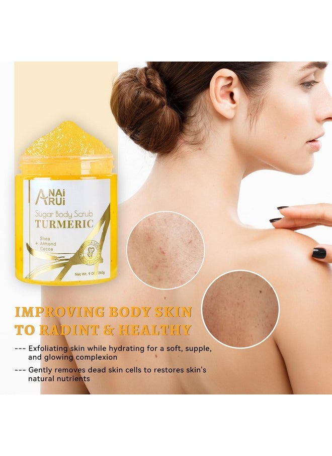 ANAI RUI - Turmeric Body Scrub For Dark Spots Sugar Scrub For Exfoliating Smoothing Hydrating Skin Turmeric Body Scrub Exfoliator 9 Oz - Image 1