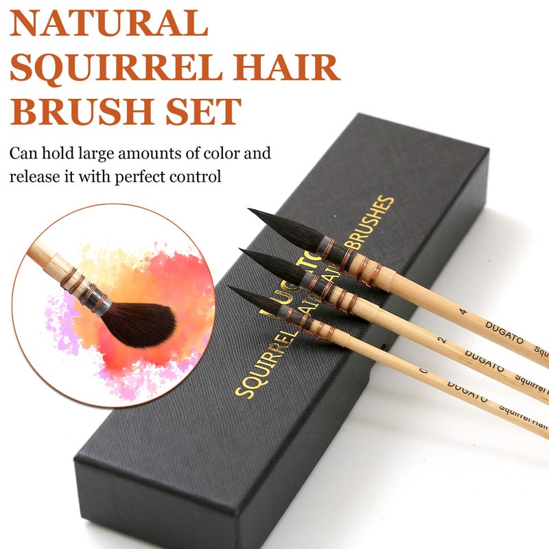 DUGATO Professional Watercolor Squirrel Hair Paint Brushes by DUGATO, Mop Round Fine Tip Detail Paintbrush Set for Art Painting, Gouache, Fine Detailing, Acrylic, Gouache, Oil (3 Brushes) - Image 2