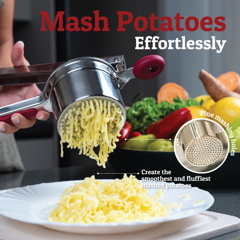Priority Chef PriorityChef Large 15oz Potato Ricer With 3 Discs, Heavy Duty Stainless Steel Potato Ricer for Mashed Potatoes, Potato Masher, Press and Ricer Kitchen Tool, Red - Image 2