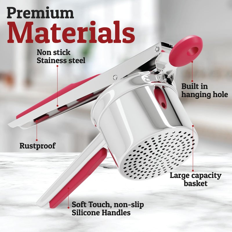 Priority Chef PriorityChef Large 15oz Potato Ricer With 3 Discs, Heavy Duty Stainless Steel Potato Ricer for Mashed Potatoes, Potato Masher, Press and Ricer Kitchen Tool, Red - Image 4