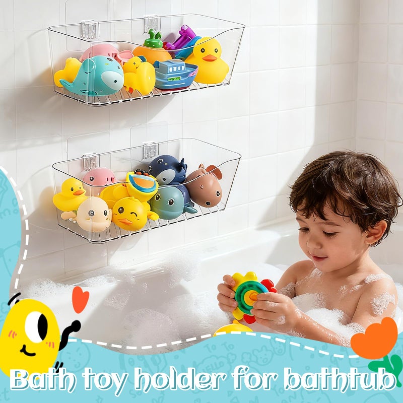 MIUKAA 2 Pack Large Bath Toy Storage Organizer, Clear Bath Toy Holder for Bathtub, Plastic Shower Toy Holder, Fast drainage, No Drilling Required, Easy to Install - Image 3