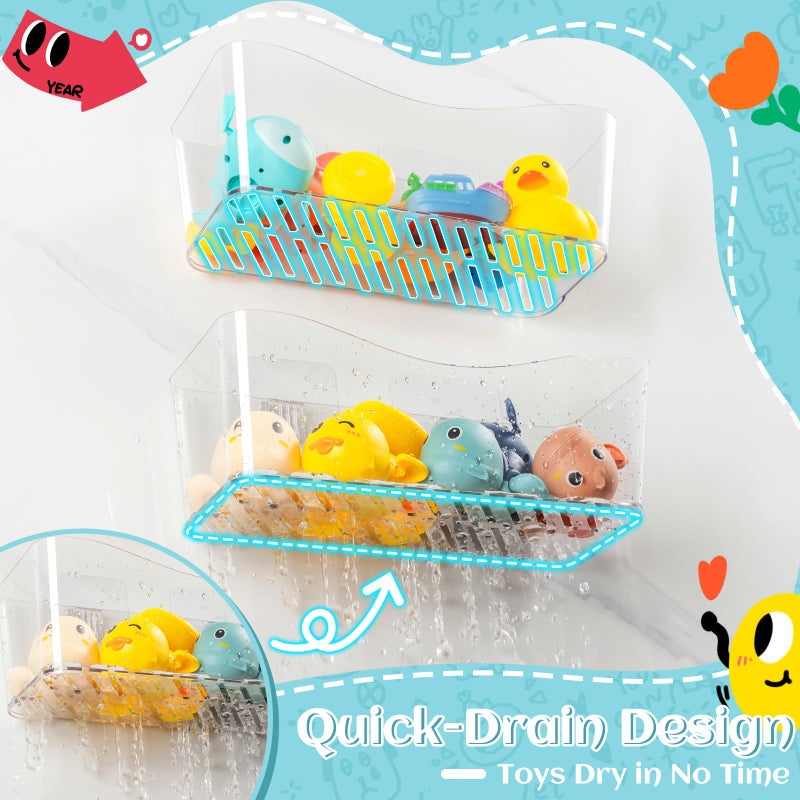MIUKAA 2 Pack Large Bath Toy Storage Organizer, Clear Bath Toy Holder for Bathtub, Plastic Shower Toy Holder, Fast drainage, No Drilling Required, Easy to Install - Image 4