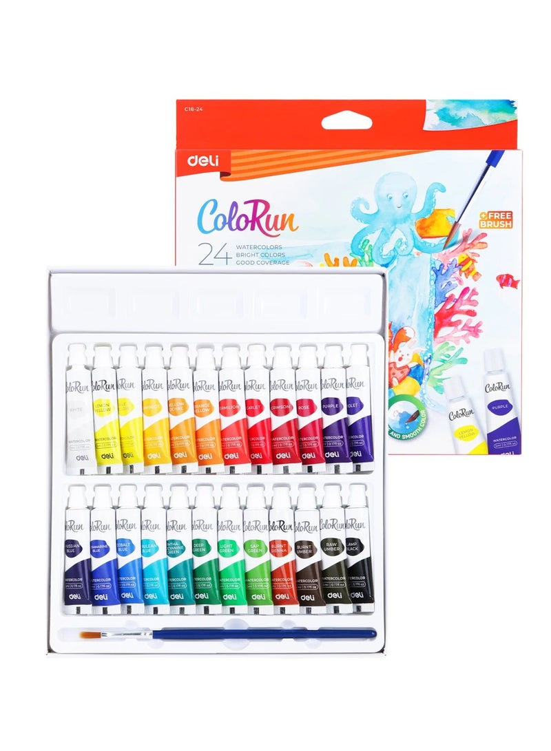 Deli 24-Piece Watercolour Tube Set 5ml Content With A Paint Brush - Image 1