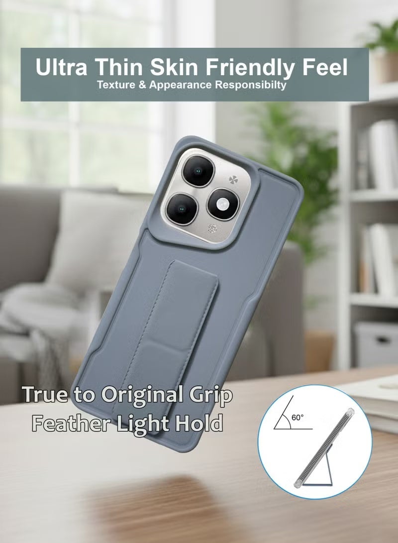 INEIX Itel A90 Hand Grip Case Cover - Magnetic Hand Grip Holder & Kickstand Case For Itel A90 - Strong Grip for Magnetic Car Holder, Stylish Silicone Case & Functional, Ultimate Convenience & Hands-Free Viewing - Grey - Image 2