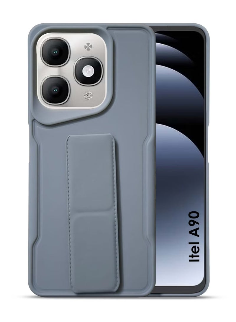 INEIX Itel A90 Hand Grip Case Cover - Magnetic Hand Grip Holder & Kickstand Case For Itel A90 - Strong Grip for Magnetic Car Holder, Stylish Silicone Case & Functional, Ultimate Convenience & Hands-Free Viewing - Grey - Image 1