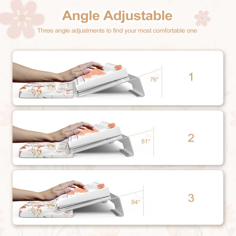 AnyShock 2 in 1 Acrylic Computer Keyboard Holder with Soft Wrist Rest, Butterfly Keyboard Wrist Pad, 3-Level Height Adjustment for Ergonomic Typing, Wrist Rests for Office (White) - Image 3