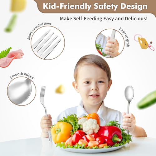 DRKIO Stainless Steel Toddler Utensils Set - 12 Pieces Kids Silverware Set Children Safe Food Grade Small Forks and Spoons Dishwasher Safe Mirror Polished - Image 3