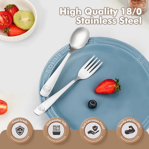 DRKIO Stainless Steel Toddler Utensils Set - 12 Pieces Kids Silverware Set Children Safe Food Grade Small Forks and Spoons Dishwasher Safe Mirror Polished - Image 4