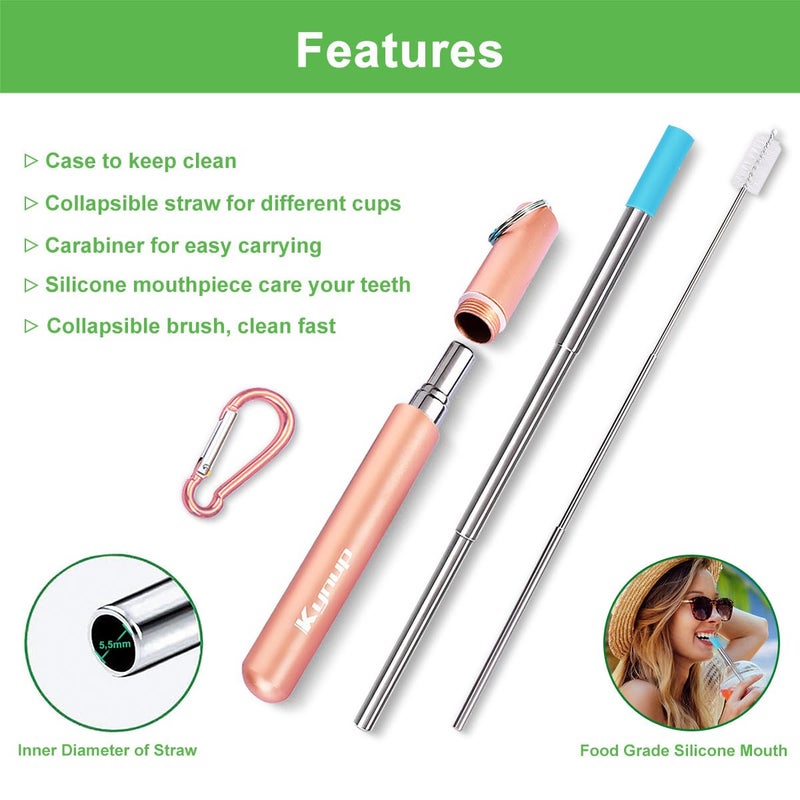 Kynup 4Packs Reusable Straws, Metal Straw with Silicon, Travel Drinking Straws with Case, Keychain, Cleaning Brushes, Silicon Pcs Perfect for Travel, Gifts (20 PCS) Blue-Rose Gold-Red-Turquoise - Image 5