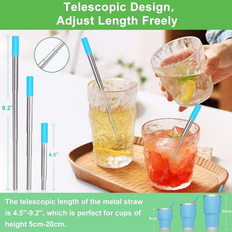 Kynup 4Packs Reusable Straws, Metal Straw with Silicon, Travel Drinking Straws with Case, Keychain, Cleaning Brushes, Silicon Pcs Perfect for Travel, Gifts (20 PCS) Blue-Rose Gold-Red-Turquoise - Image 3