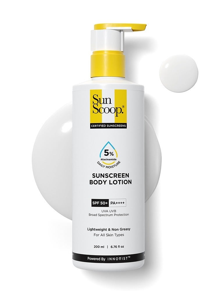 SunScoop 3% Niacinamide Fluid Sunscreen| SPF 50+ PA++++| Super light formula| Prevents tanning & sunburn| Reduces pigmentation| Non-Comedogenic| 45ml & 5% Niacinamide Daily Moisture Sunscreen Body Lotion SPF 50+ PA++++ | 24-Hours Moisturization | Reduces Pigmentation | Smoothens the Skin (200ml) Bundle - Image 3