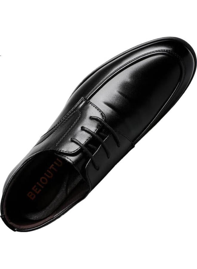 BEIOUTU Leather Shoes For Men, Classic Business Casual Shoes, British Style Office Lace-Up Comfortable Men'S Shoes, 9827 Black, Size 42 - Image 1