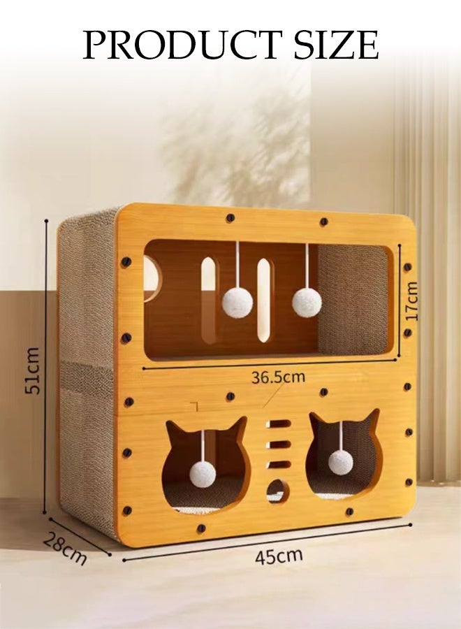 DUNISO 2 Lays Multifunctional Cat Scratcher House 3 in 1 Cat Scratcher Cardboard Cube Shape Scratching Board with 4 Toy Balls Indoor Detachable Corrugated Board Cat Scratcher Box for Cats Grinding Claw, Training, Playing, Sleep, Rest - Image 4