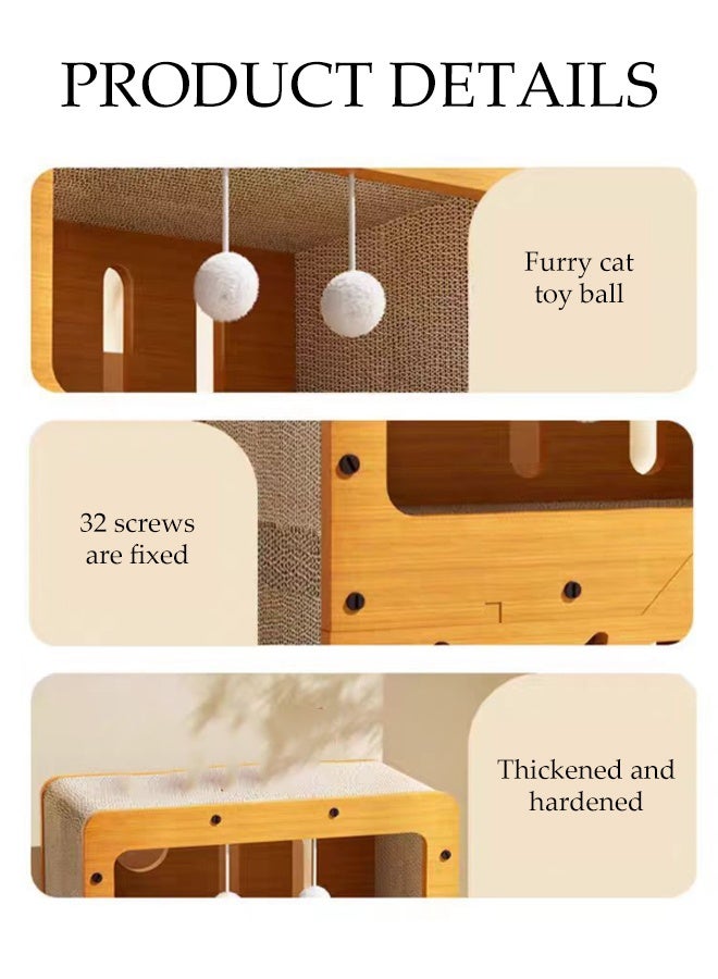 DUNISO 2 Lays Multifunctional Cat Scratcher House 3 in 1 Cat Scratcher Cardboard Cube Shape Scratching Board with 4 Toy Balls Indoor Detachable Corrugated Board Cat Scratcher Box for Cats Grinding Claw, Training, Playing, Sleep, Rest - Image 5