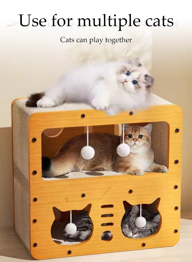 DUNISO 2 Lays Multifunctional Cat Scratcher House 3 in 1 Cat Scratcher Cardboard Cube Shape Scratching Board with 4 Toy Balls Indoor Detachable Corrugated Board Cat Scratcher Box for Cats Grinding Claw, Training, Playing, Sleep, Rest - Image 2