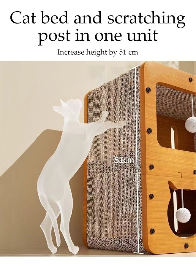 DUNISO 2 Lays Multifunctional Cat Scratcher House 3 in 1 Cat Scratcher Cardboard Cube Shape Scratching Board with 4 Toy Balls Indoor Detachable Corrugated Board Cat Scratcher Box for Cats Grinding Claw, Training, Playing, Sleep, Rest - Image 3