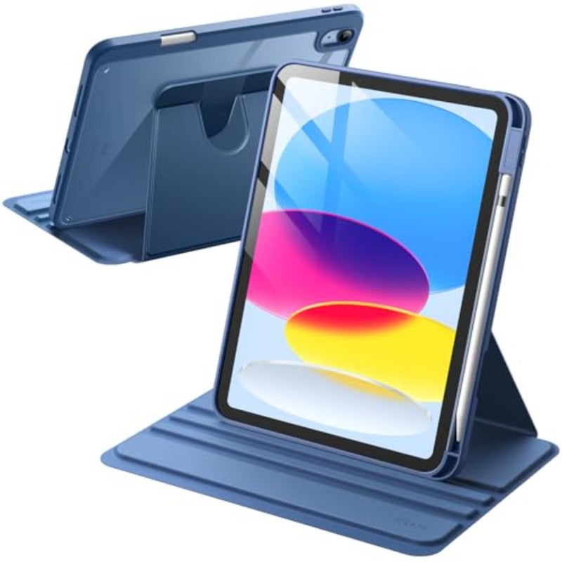 حافظة JETech دوارة لجهاز iPad A16 الجيل الحادي عشر/العاشر (2025/2022) مع حامل قلم رصاص، غطاء حامل واقٍ يدور 360 درجة، ظهر شفاف، استيقاظ/نوم تلقائي (كحلي) - Image 1