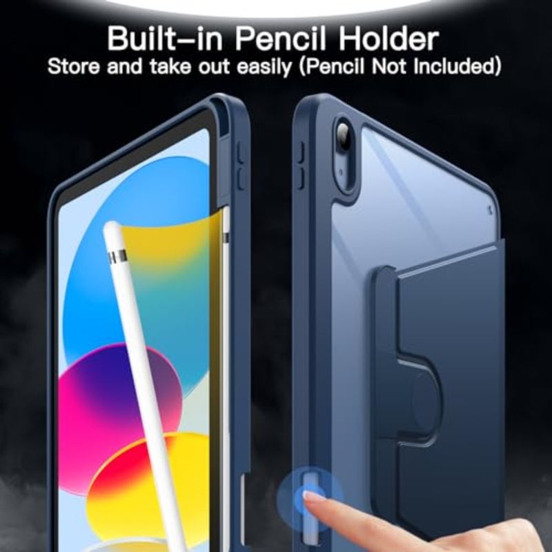 حافظة JETech دوارة لجهاز iPad A16 الجيل الحادي عشر/العاشر (2025/2022) مع حامل قلم رصاص، غطاء حامل واقٍ يدور 360 درجة، ظهر شفاف، استيقاظ/نوم تلقائي (كحلي) - Image 5