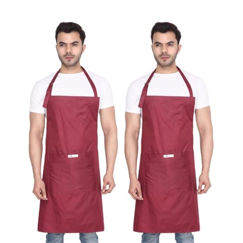 MAKSTILE Waterproof & Dustproof Apron For Dishwashing, Cooking, Dog Grooming, Gardening, Car Wash, Lab, Restaurant & Industrial Use | Unisex| Color-Maroon & Maroon | Pack Of 2 - Image 1
